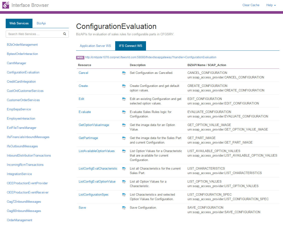 Selected Service Handler - IFS Connect WS